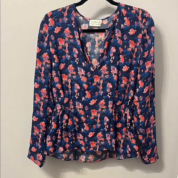 Tanya Taylor Blue Peplum Blouse with Long Sleeves - Picture 1 of 3